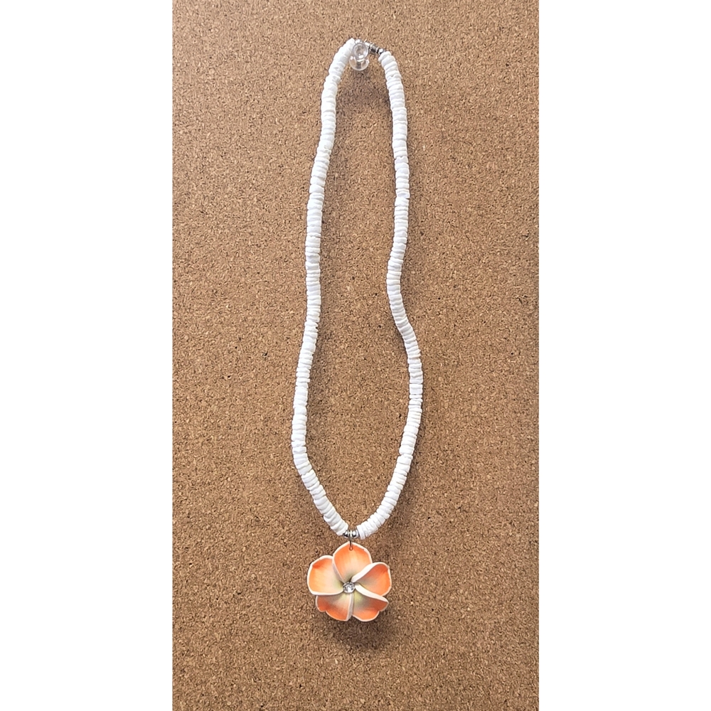 White and Orange Hawaiian Flower Pendant Necklace